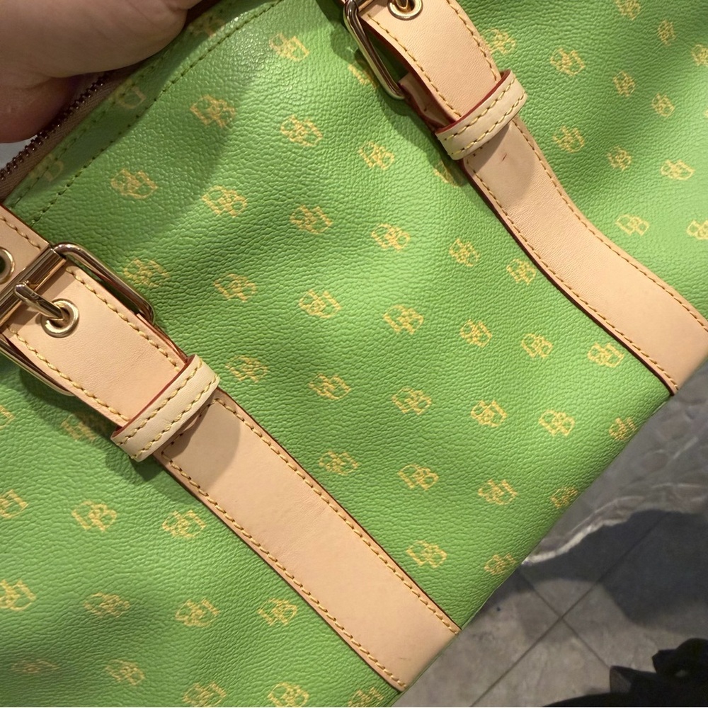Y2K Dooney & Bourke Pastel Green & Yellow Leather Trim East West Shoulder Bag - Picture 9 of 11